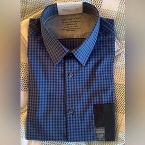 NWT Calvin Klein Men's Blue and Black Check Dress Shirt